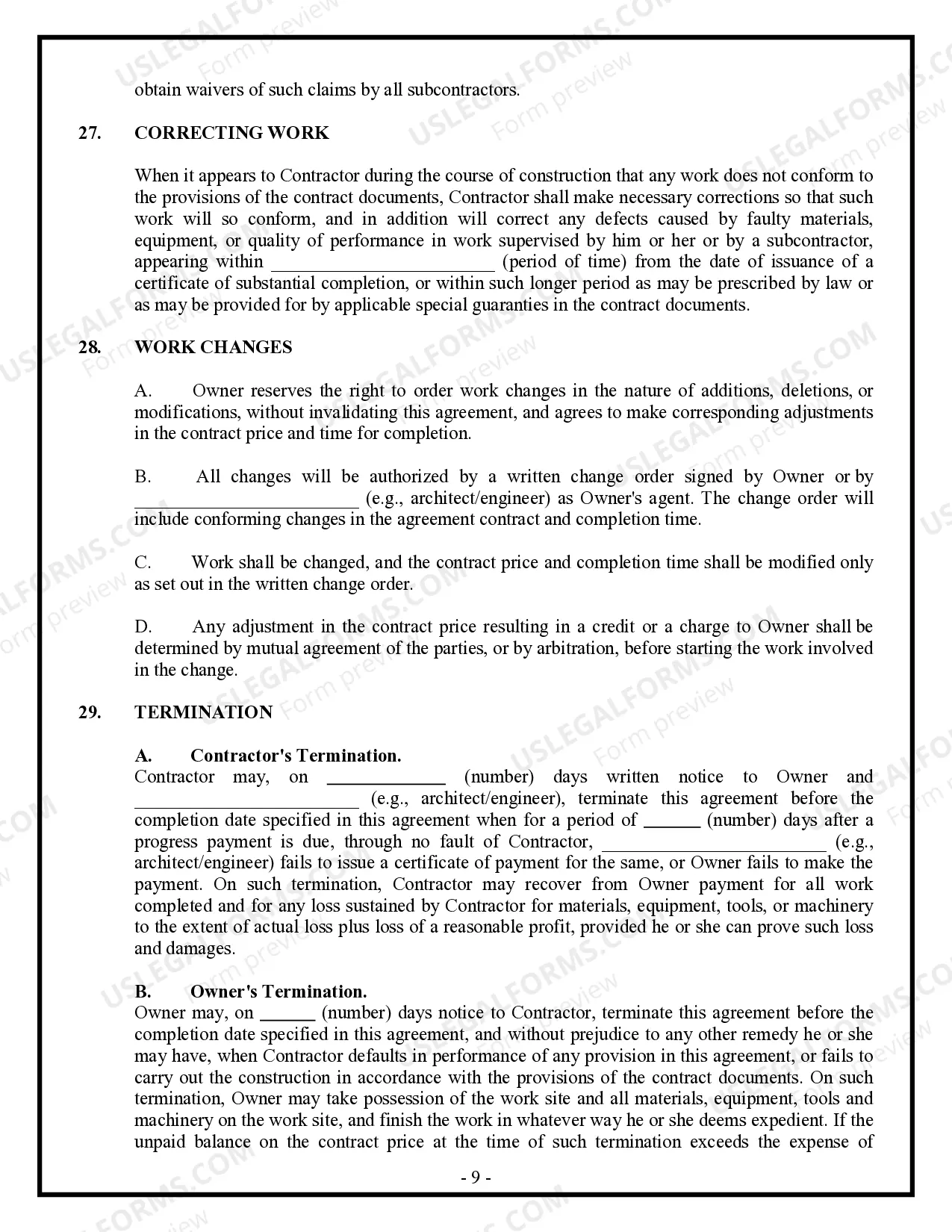 Preview Commercial Contract for Contractor