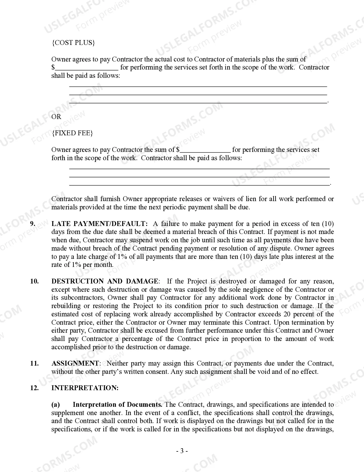 Preview Excavator Contract for Contractor