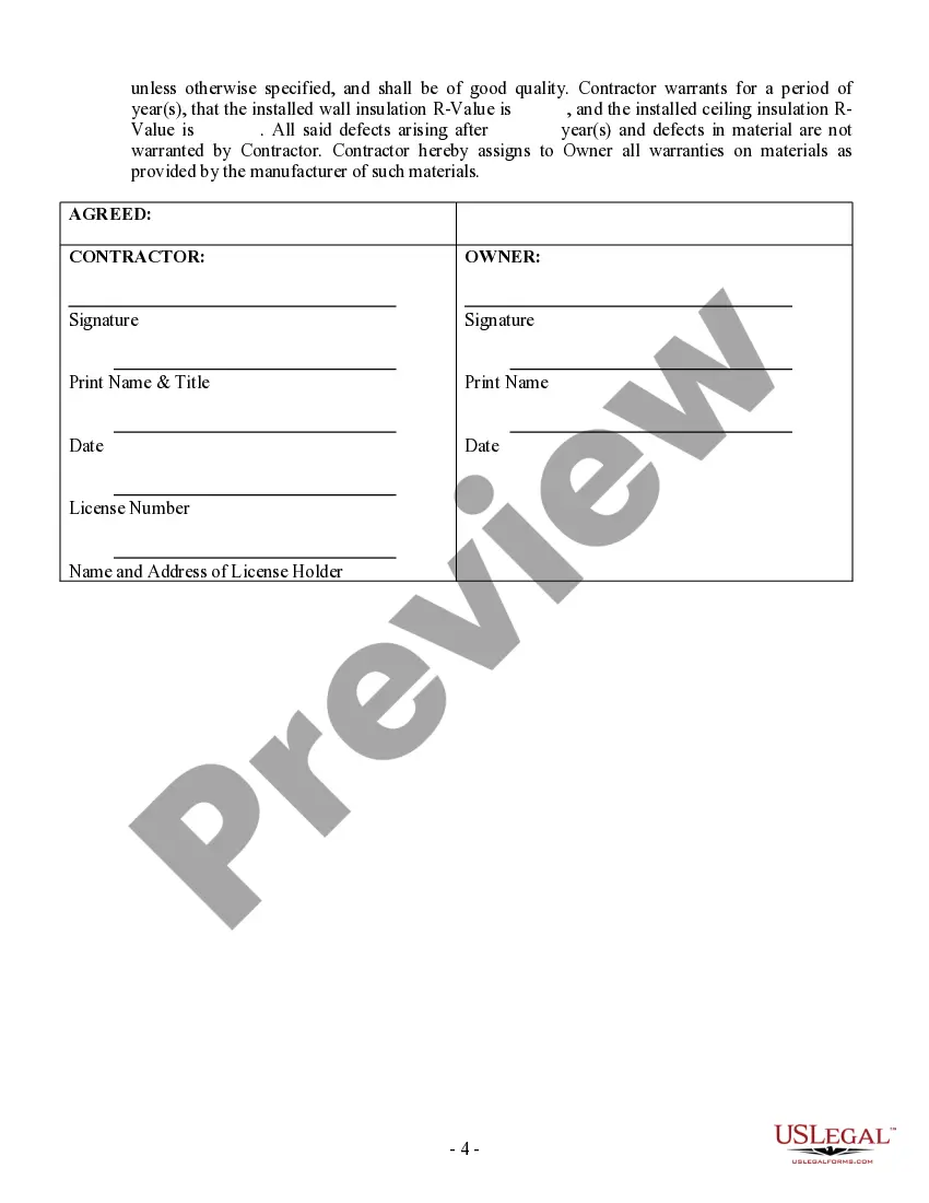 Preview Insulation Contract for Contractor