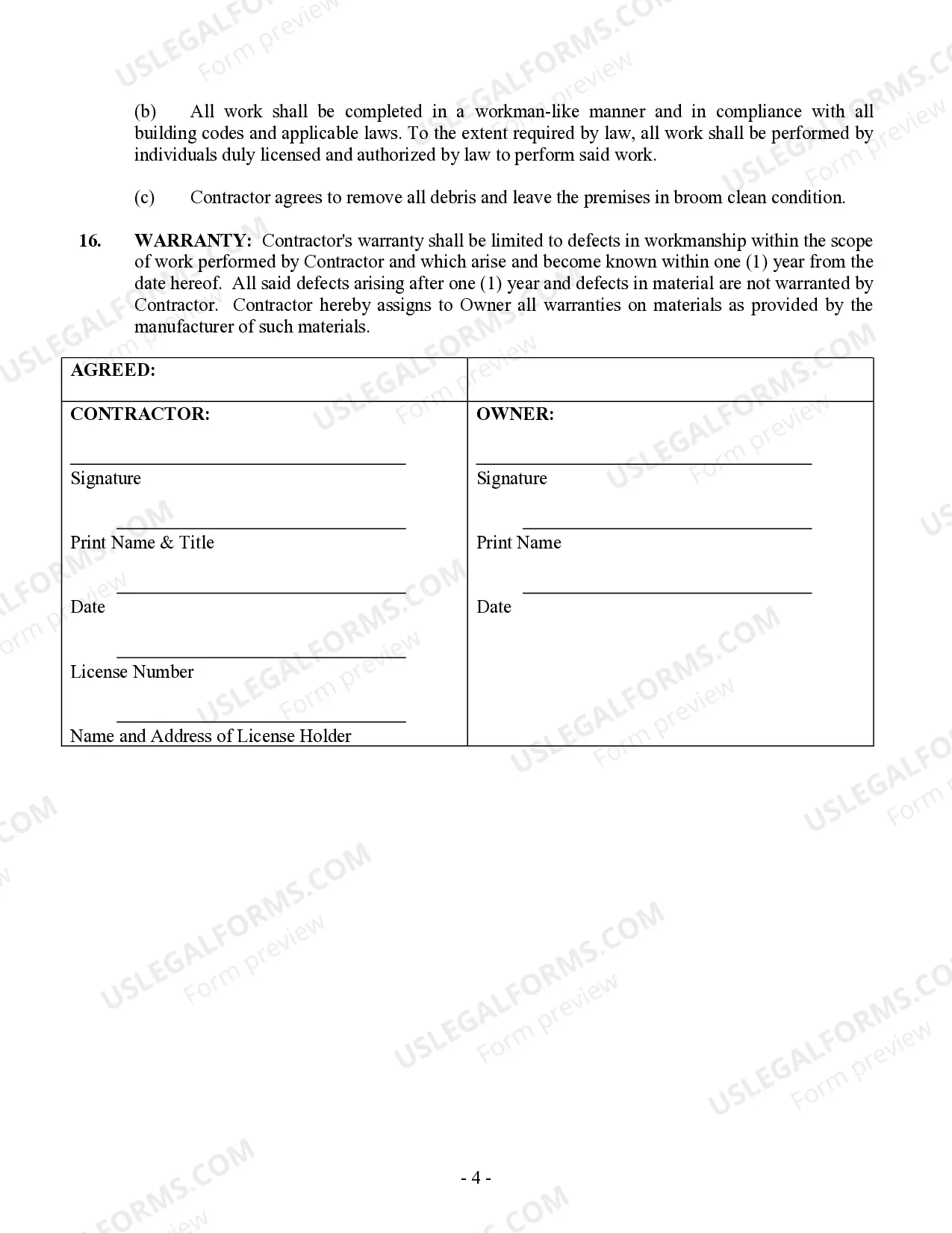 Preview Flooring Contract for Contractor