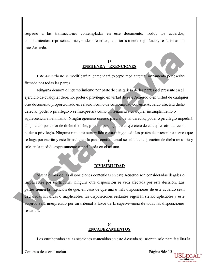 Preview Acuerdo o Contrato de Escritura de Venta y Compra de Bienes Raíces a/k/a Terreno o Contrato de Ejecución