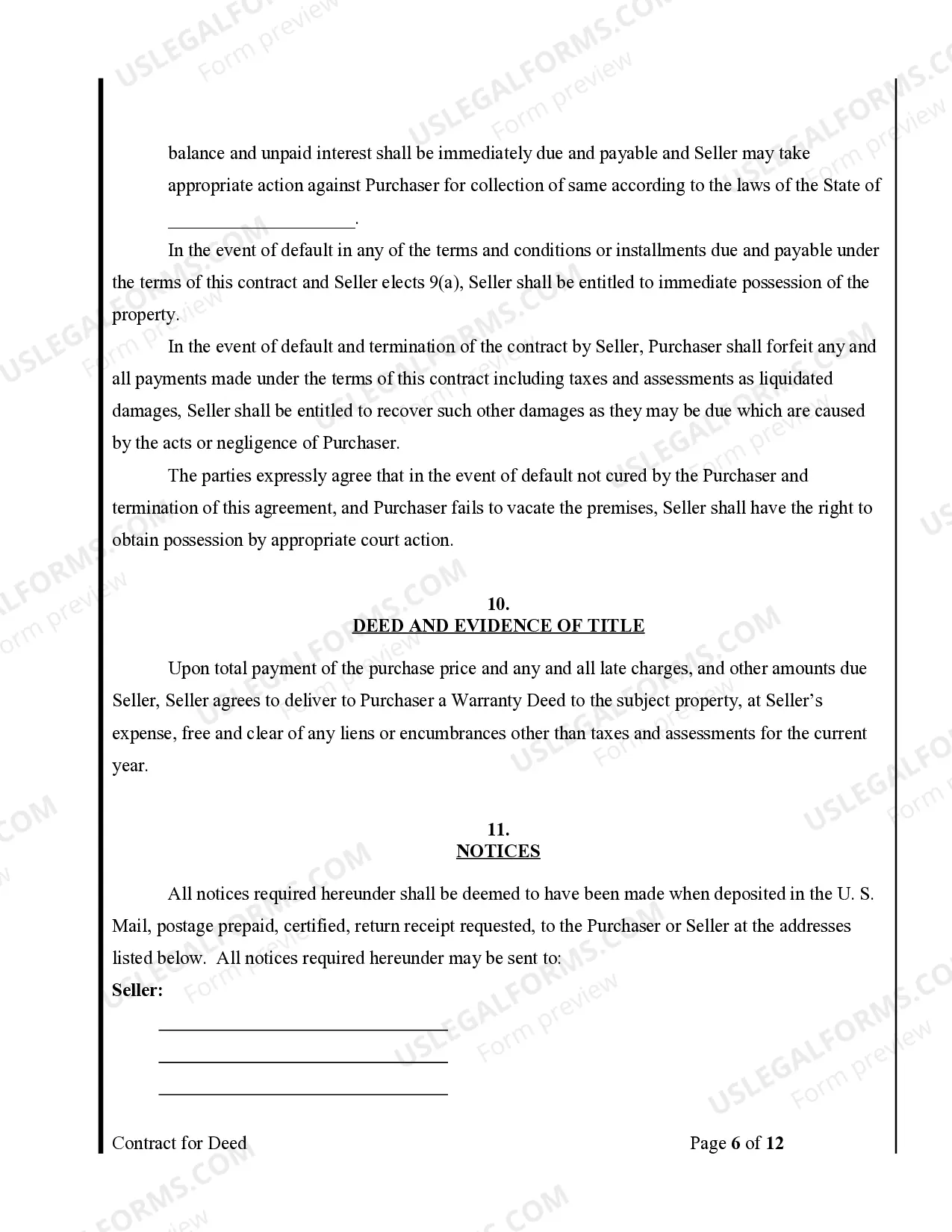 Preview Agreement or Contract for Deed for Sale and Purchase of Real Estate a/k/a Land or Executory Contract