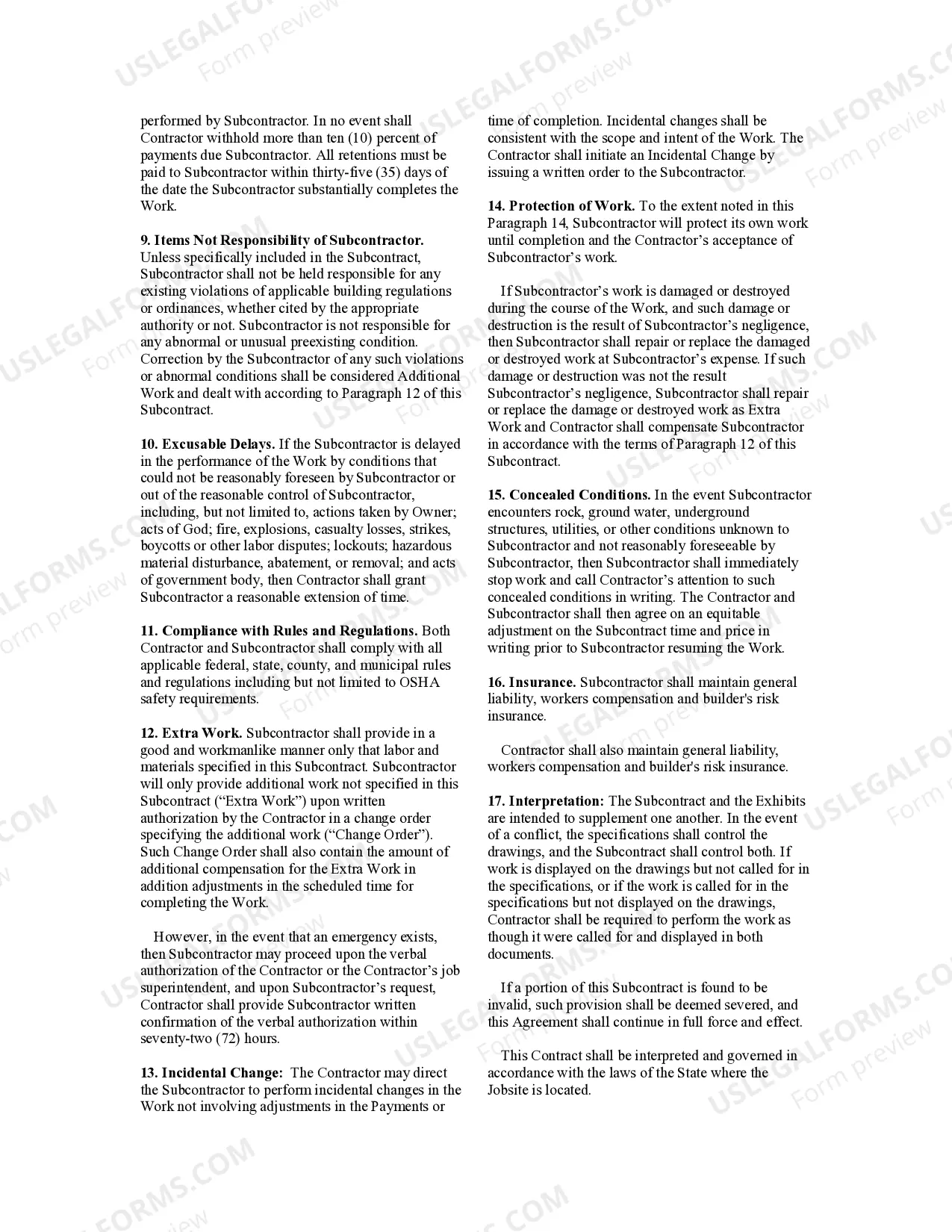 Preview Subcontractor's Agreement