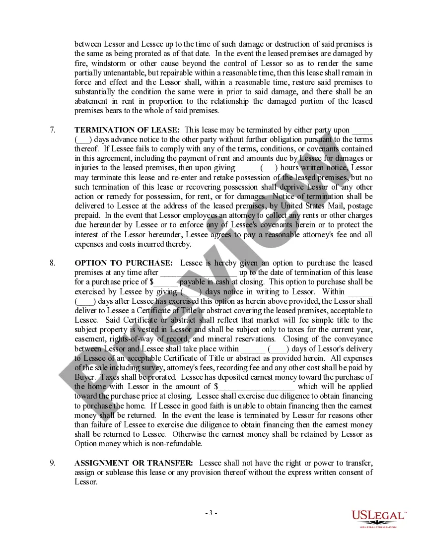 Preview Option to Purchase Addendum to Residential Lease - Lease or Rent to Own