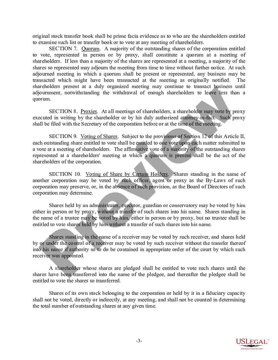page 3 Wyoming Bylaws for Corporation preview