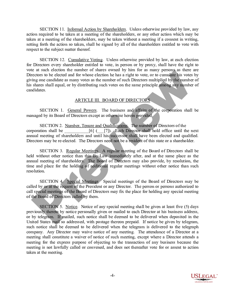 page 4 Wyoming Bylaws for Corporation preview
