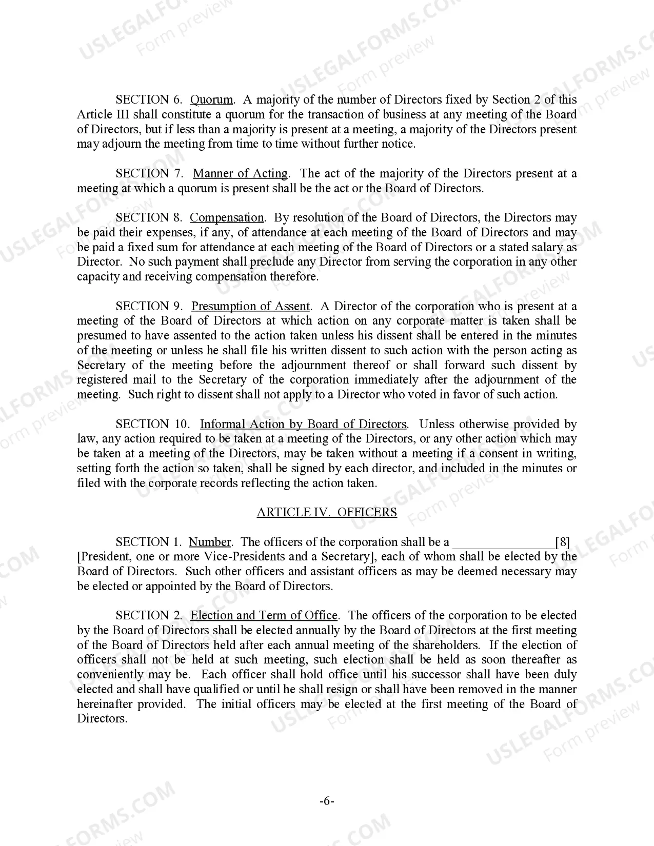 Preview Wyoming Bylaws for Corporation