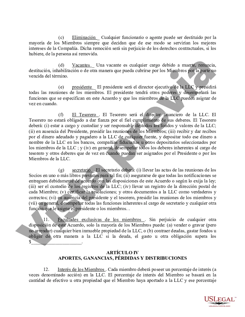 Preview Acuerdo Operativo de Sociedad de Responsabilidad Limitada LLC