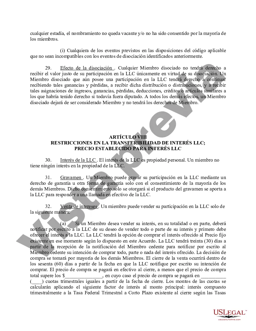 Preview Acuerdo Operativo de Sociedad de Responsabilidad Limitada LLC