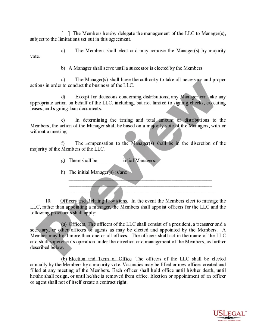 Preview Limited Liability Company LLC Operating Agreement