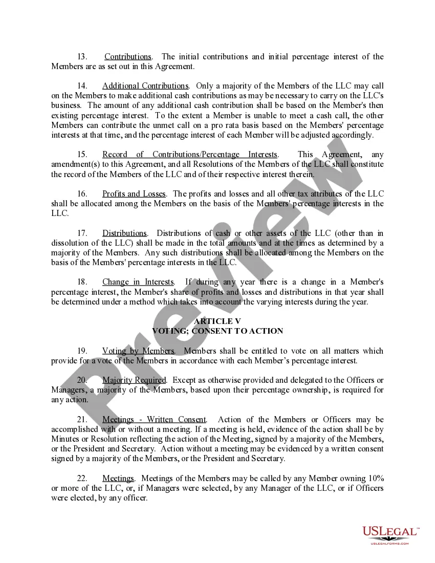 Preview Limited Liability Company LLC Operating Agreement