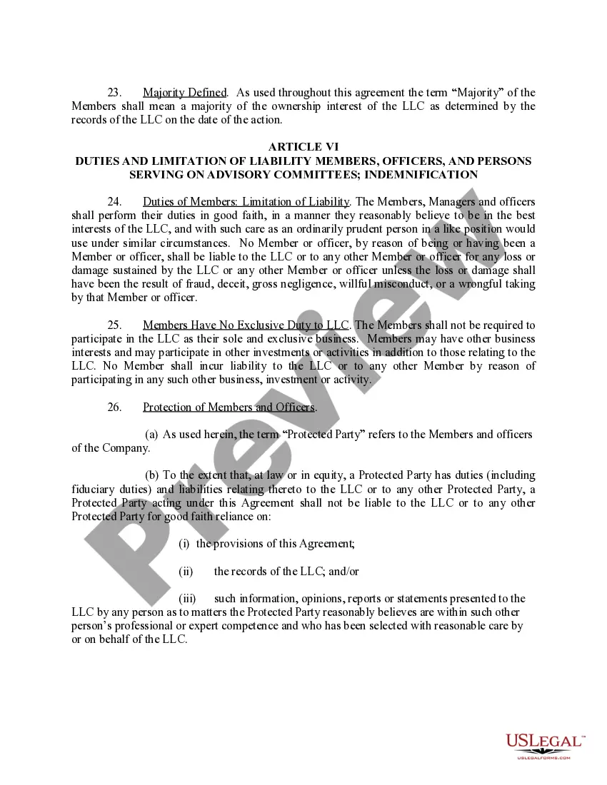 Preview Limited Liability Company LLC Operating Agreement