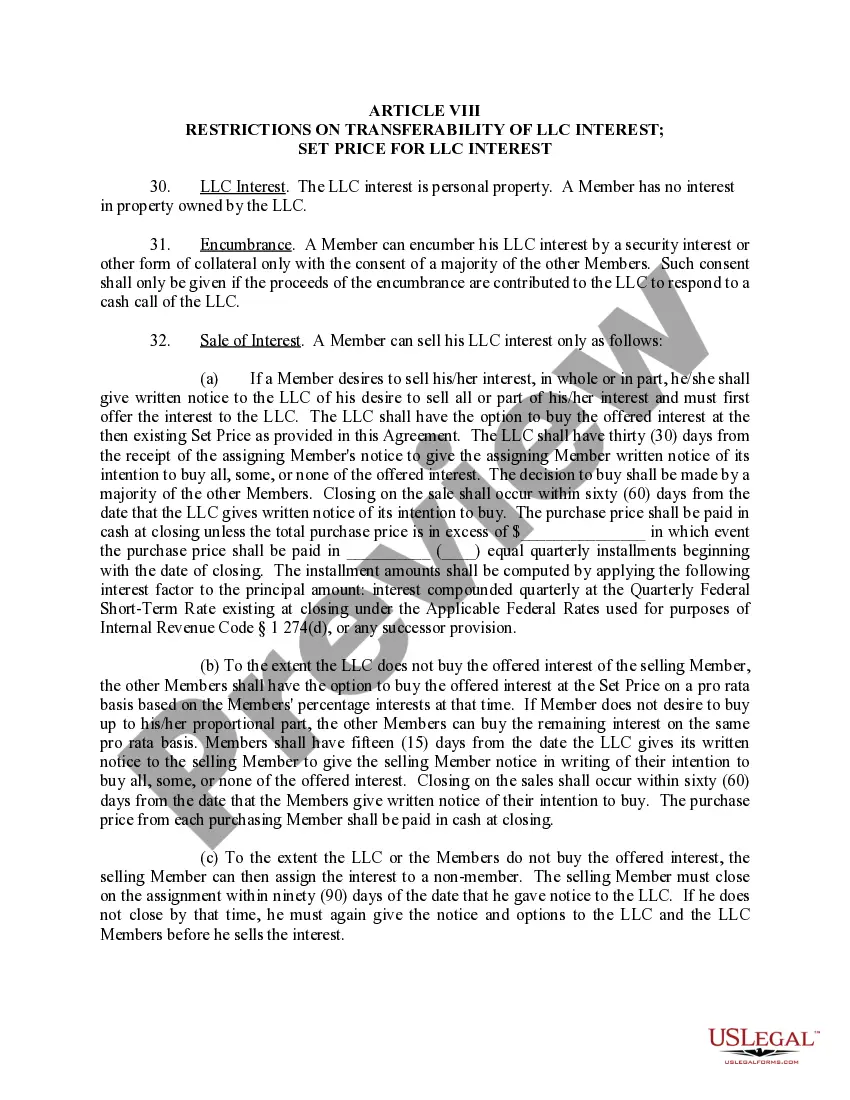 Preview Limited Liability Company LLC Operating Agreement