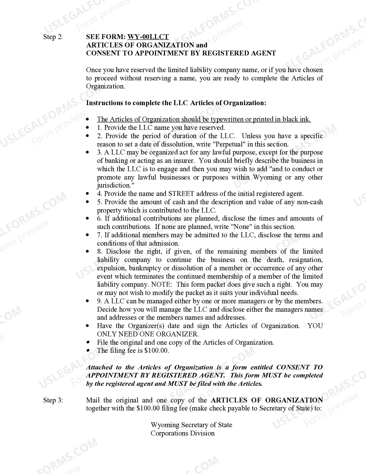 Preview Wyoming Limited Liability Company LLC Formation Package