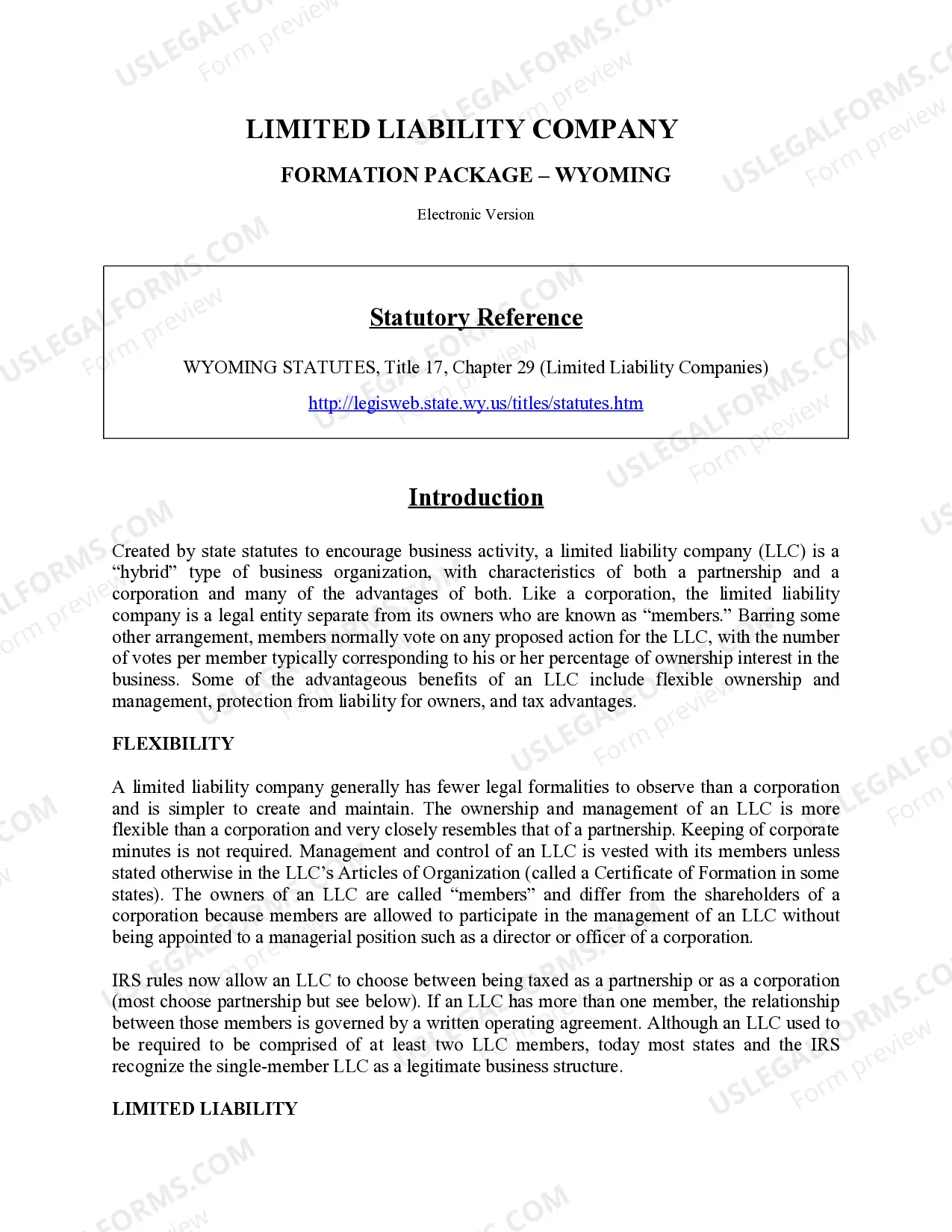 Preview Wyoming Limited Liability Company LLC Formation Package