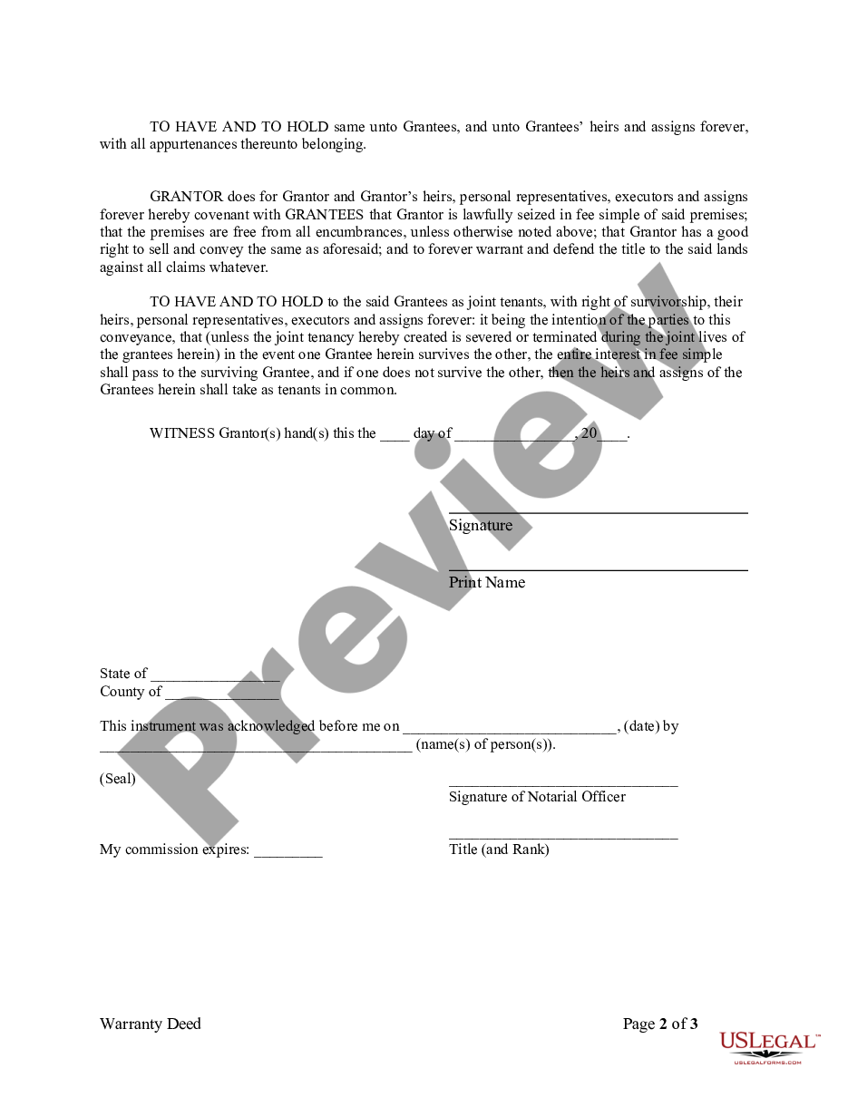 page 1 Warranty Deed from Individual to Husband and Wife preview