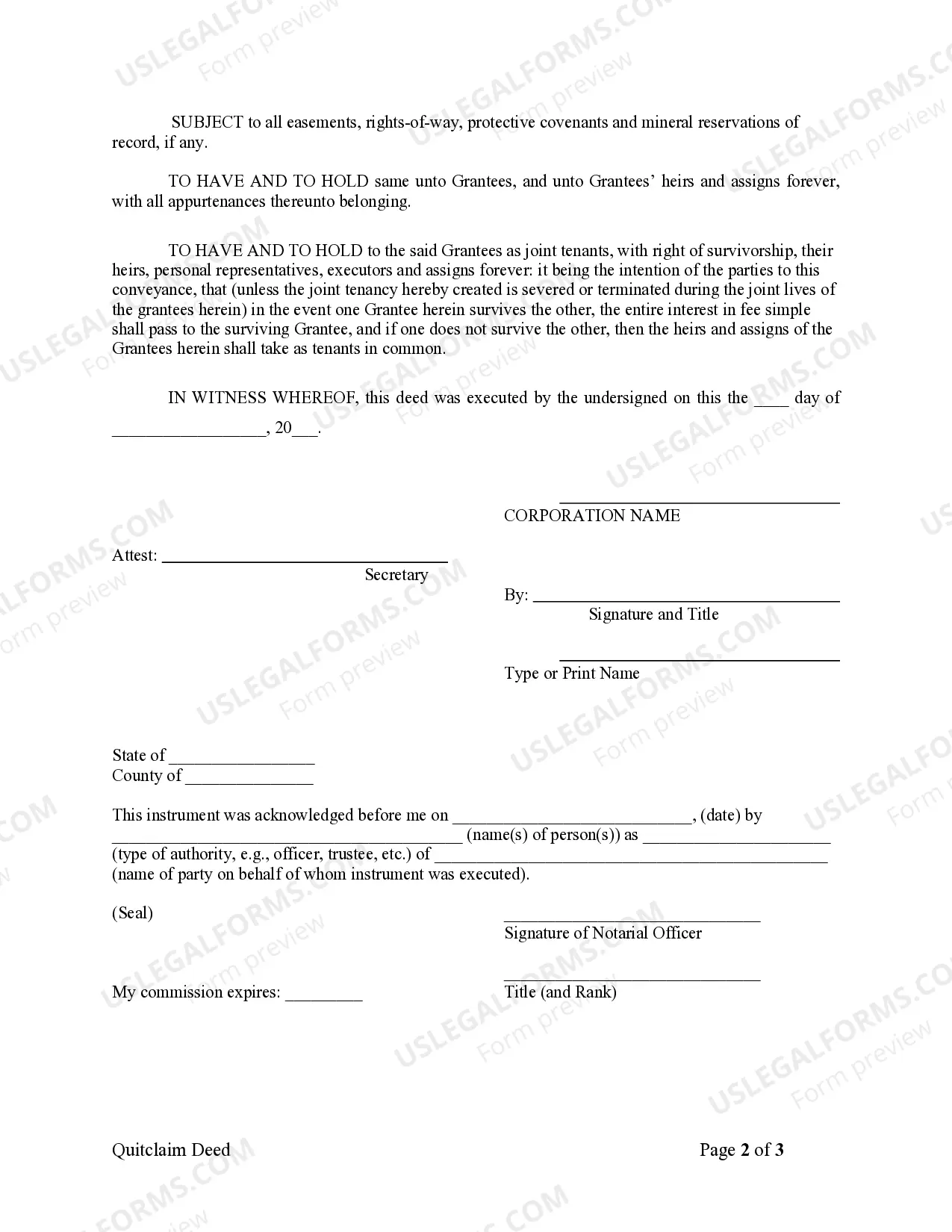 Preview Quitclaim Deed from Corporation to Husband and Wife