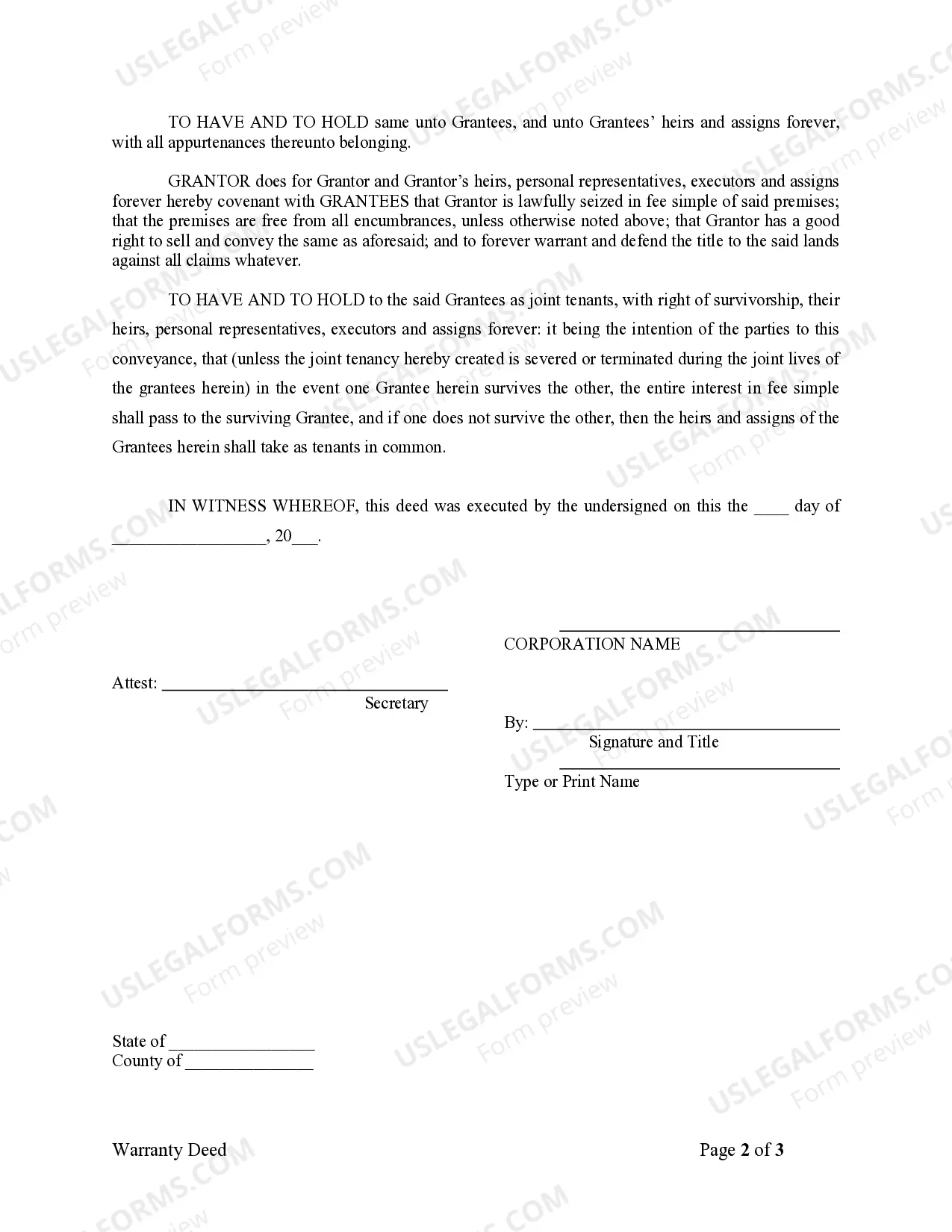 Preview Warranty Deed from Corporation to Husband and Wife