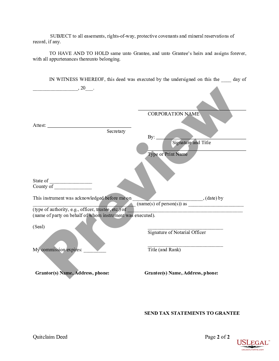 page 1 Quitclaim Deed from Corporation to Individual preview