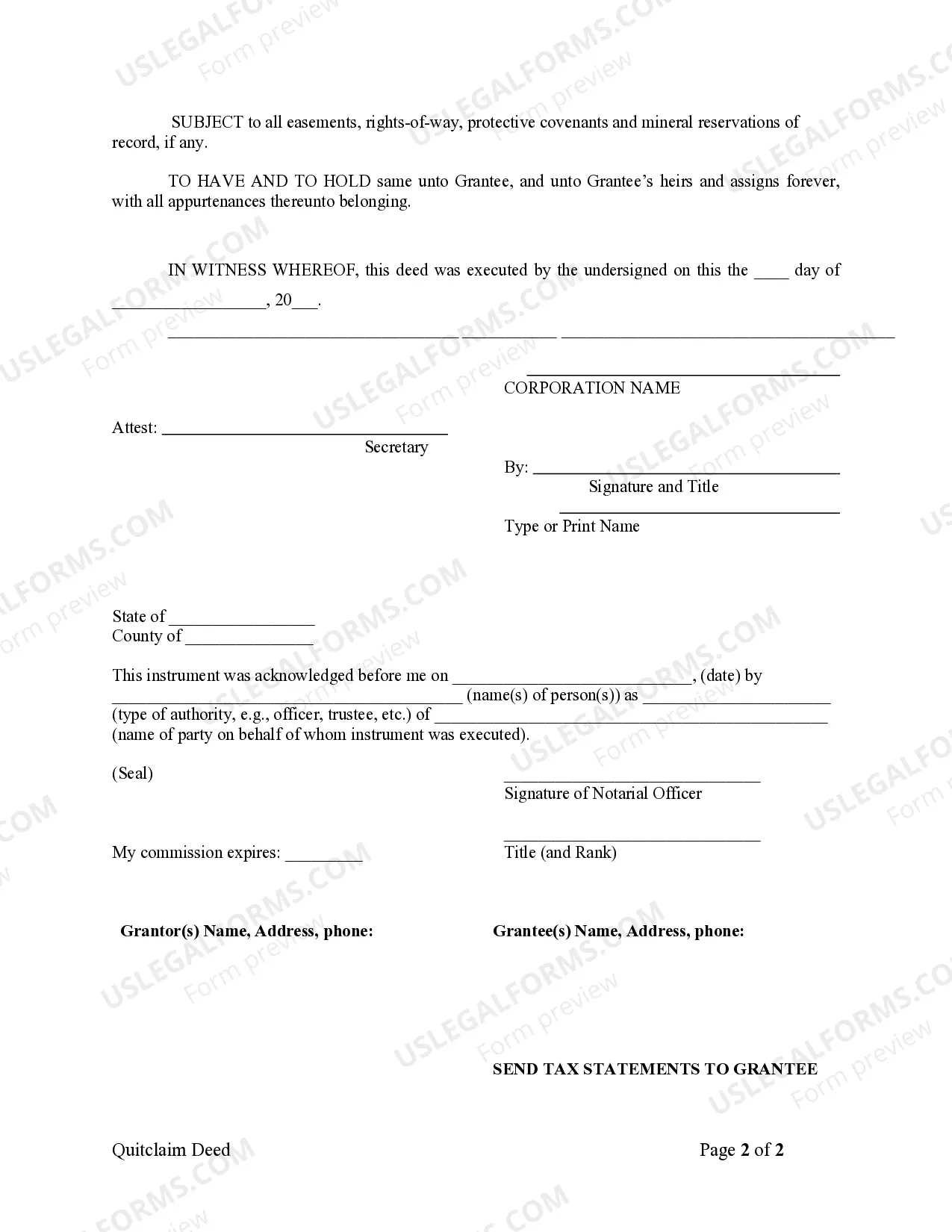 Preview Quitclaim Deed from Corporation to Individual