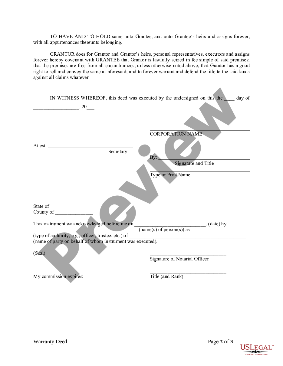 page 1 Warranty Deed from Corporation to Individual preview