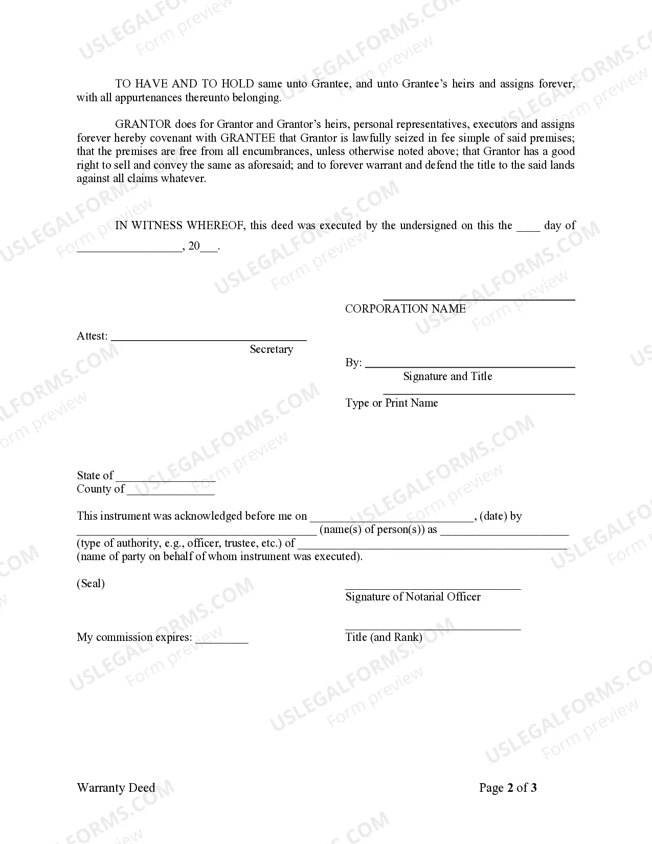 Preview Warranty Deed from Corporation to Individual