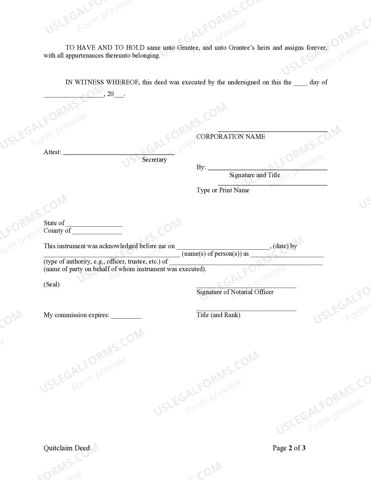 Preview Quitclaim Deed from Corporation to LLC