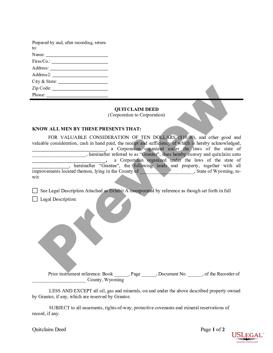 page 0 Quitclaim Deed from Corporation to Corporation preview