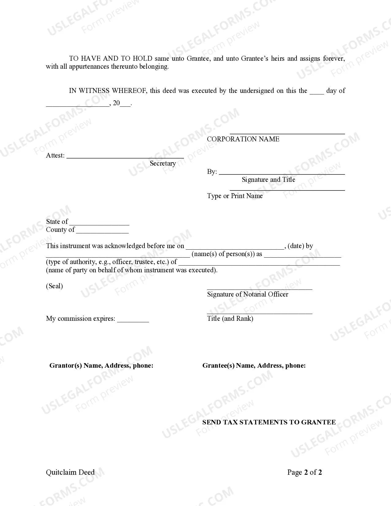 Preview Quitclaim Deed from Corporation to Corporation