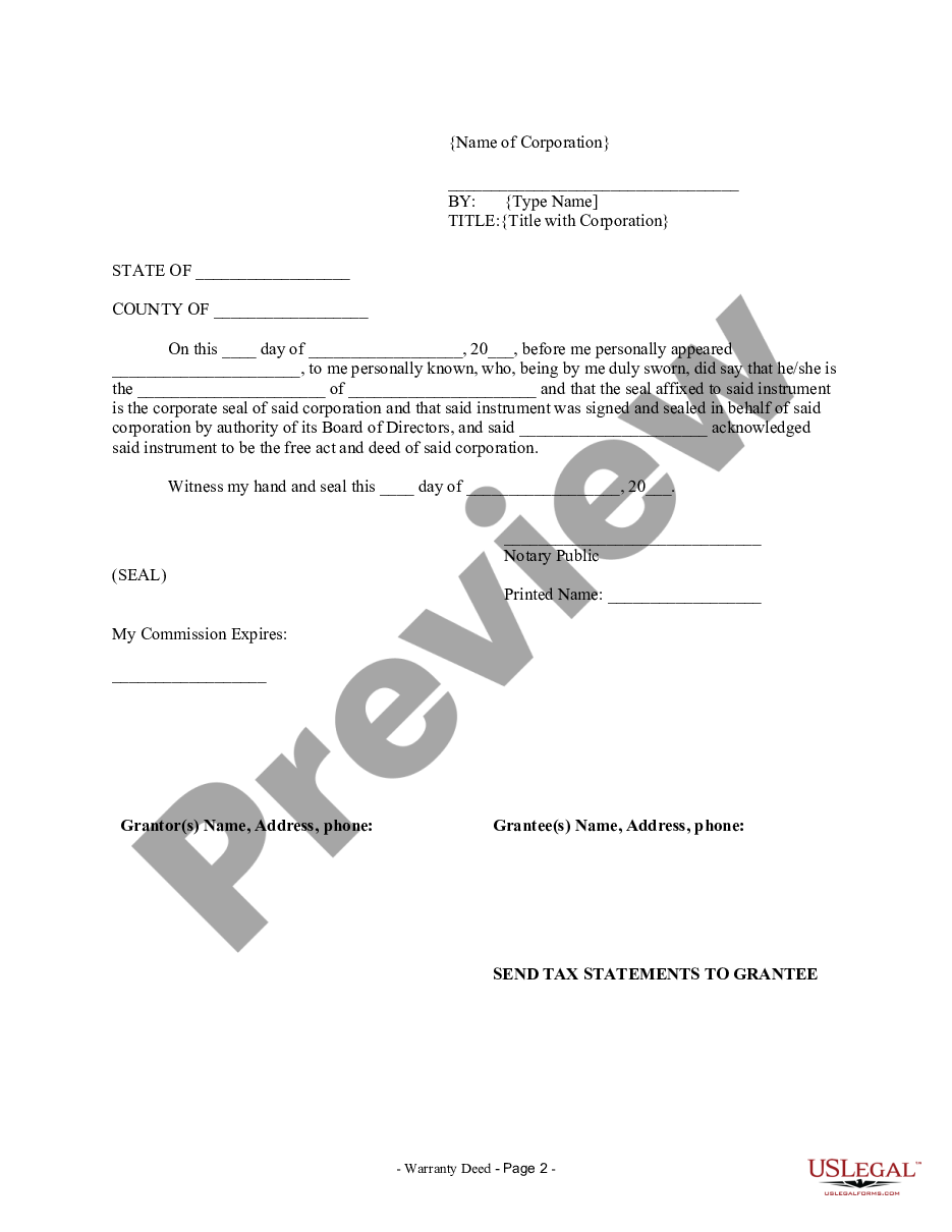 page 1 Warranty Deed from Corporation to Corporation preview