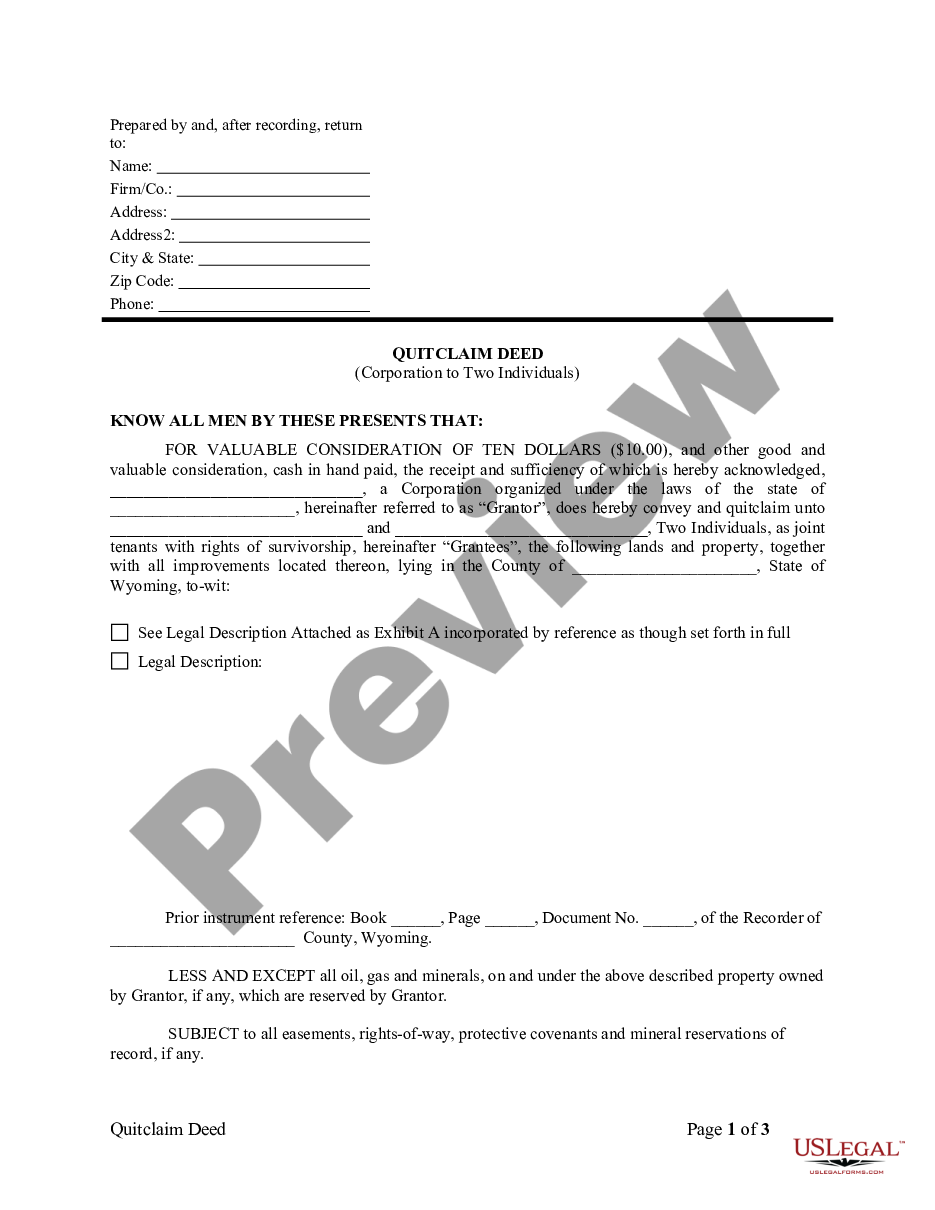 page 0 Quitclaim Deed from Corporation to Two Individuals preview
