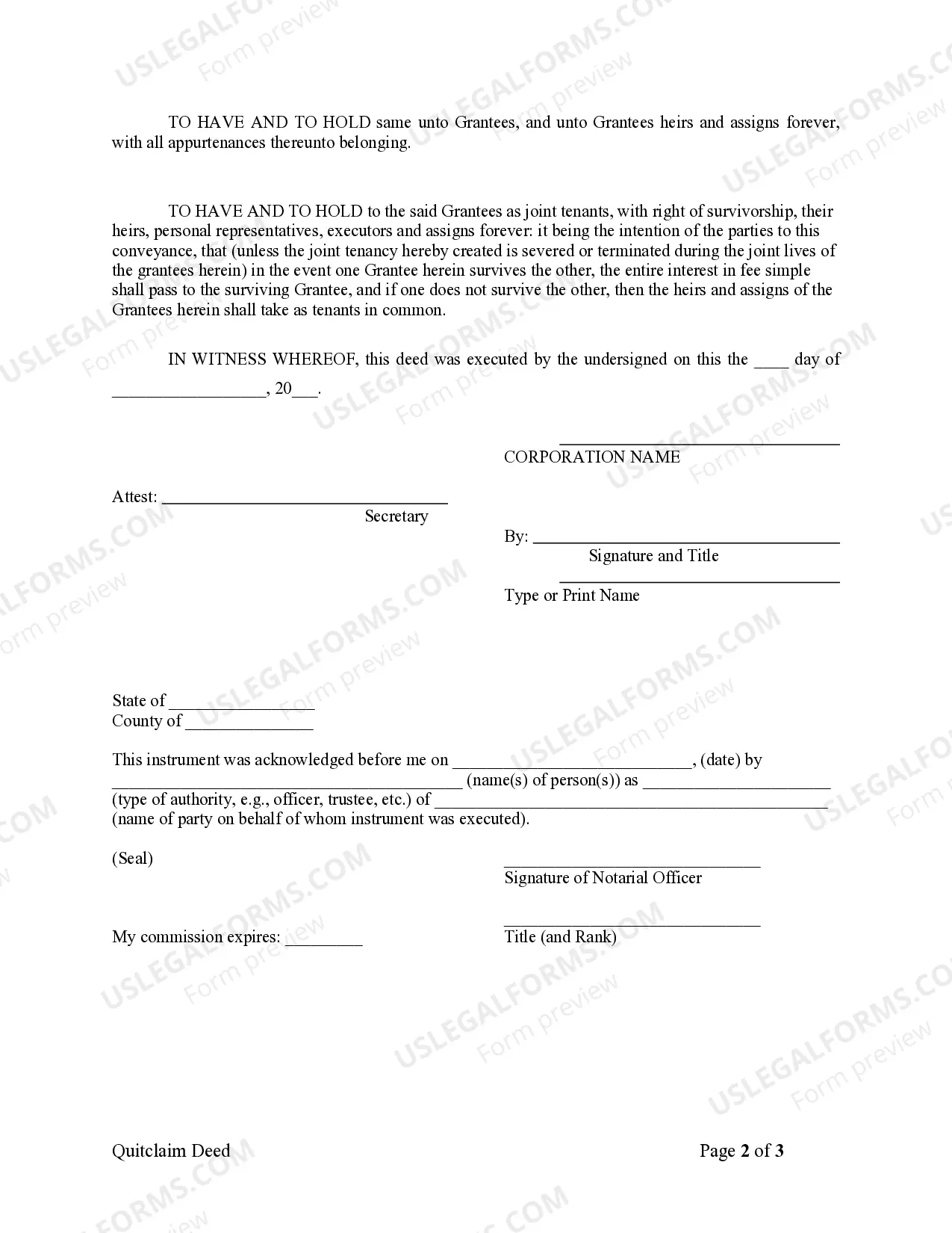 Preview Quitclaim Deed from Corporation to Two Individuals