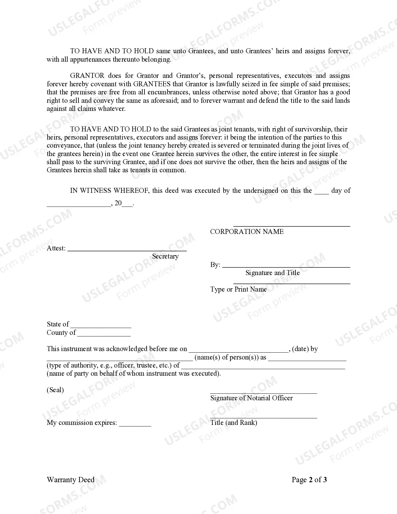 Preview Warranty Deed from Corporation to Two Individuals