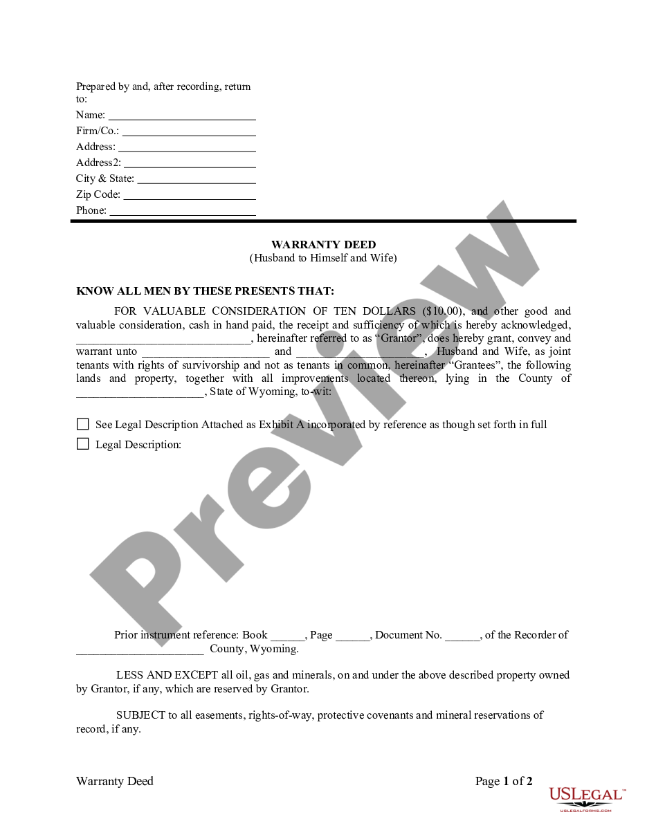 page 0 Warranty Deed from Husband to Himself and Wife preview