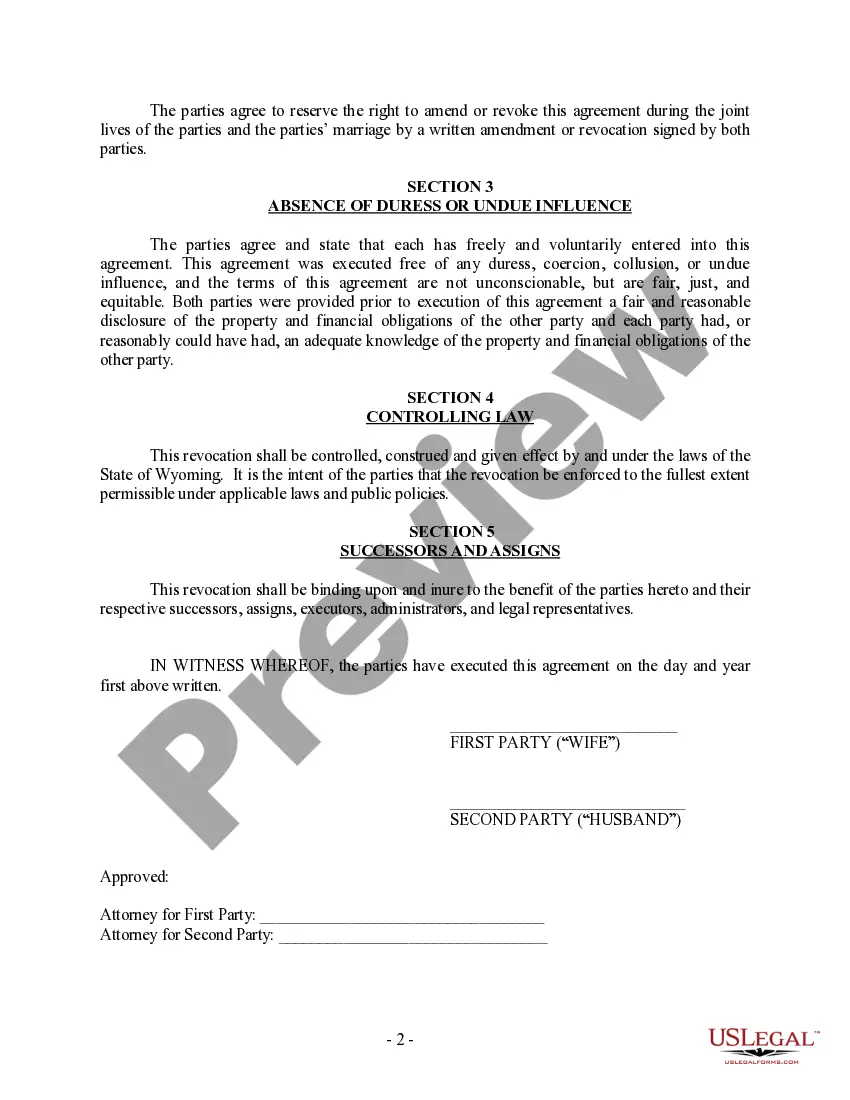 Preview Revocation of Postnuptial Property Agreement
