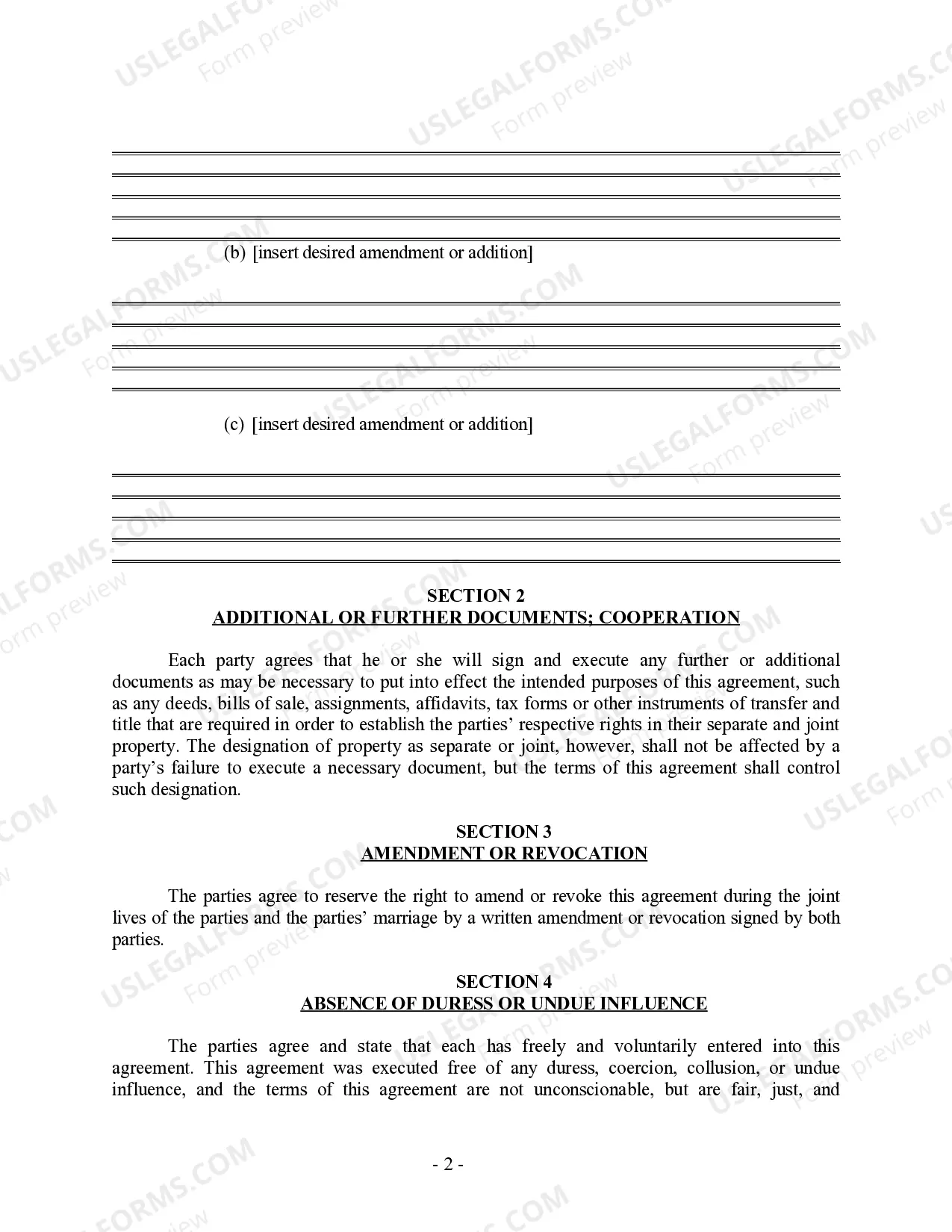 Preview Amendment to Postnuptial Property Agreement