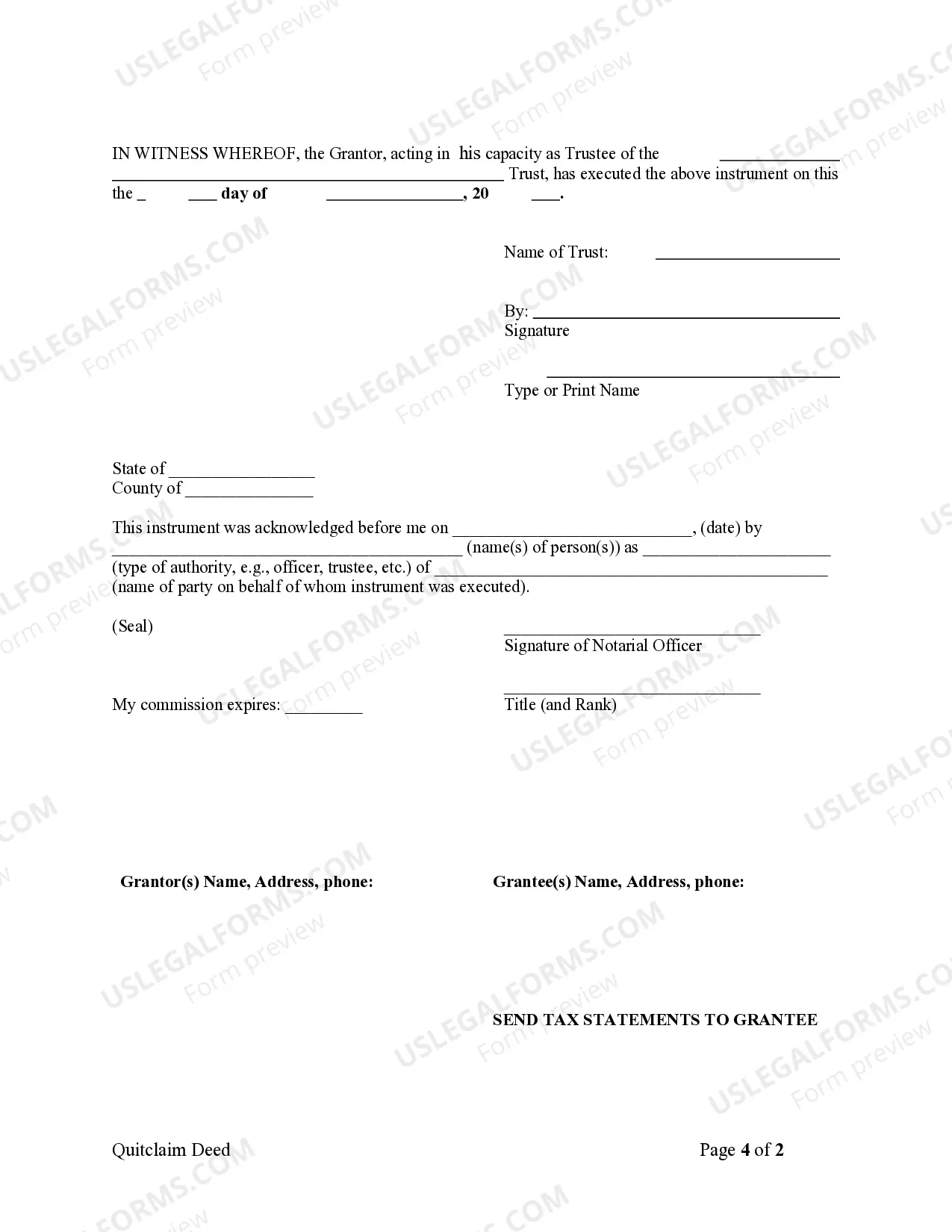 Preview Quitclaim Deed - Trust to Husband and Wife