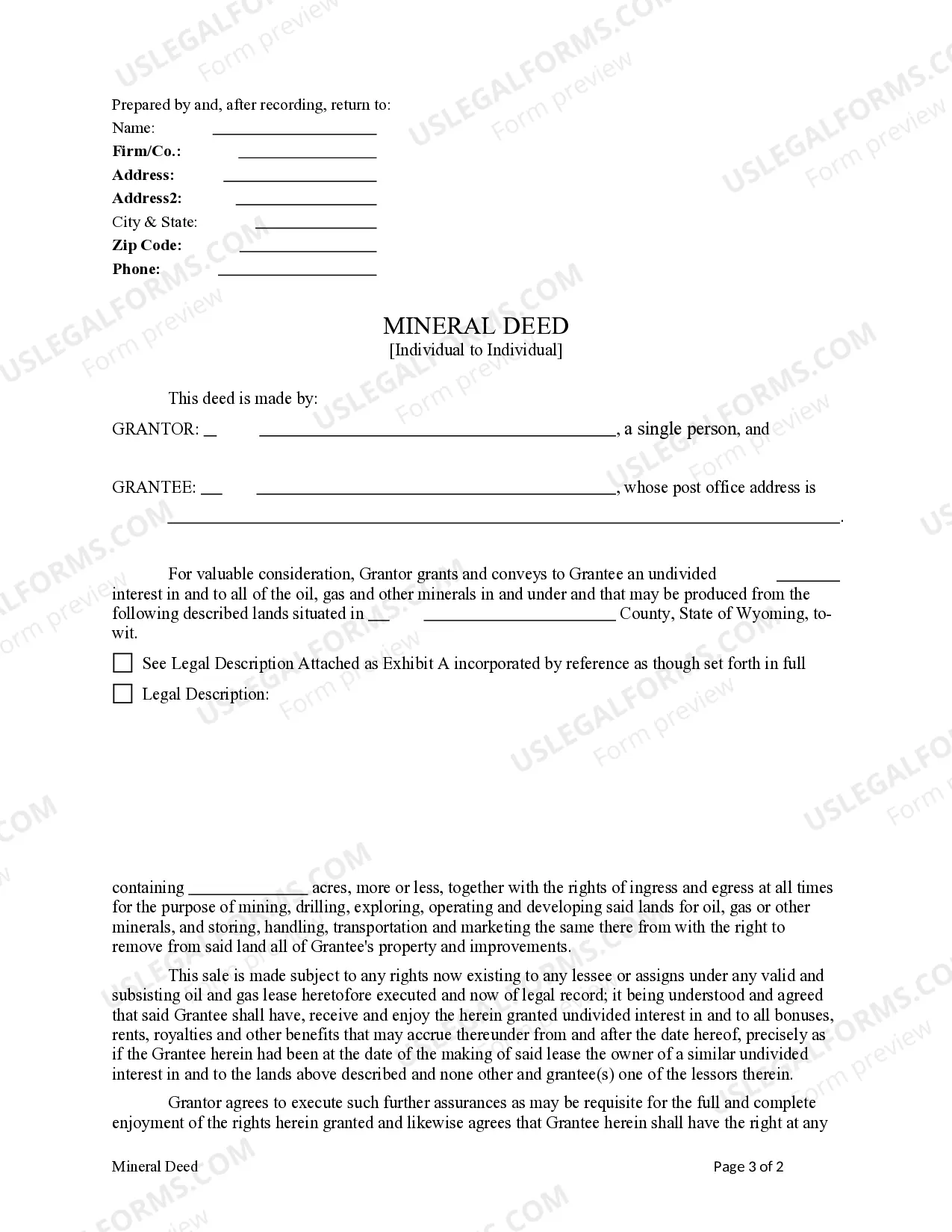 Preview Mineral Deed - Individual to Individual - Grantors acting by and through Attorney in Fact