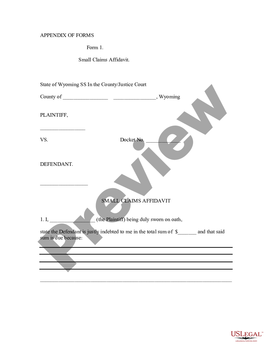 page 0 Appendix of Forms for Wyoming Small Claims Court preview