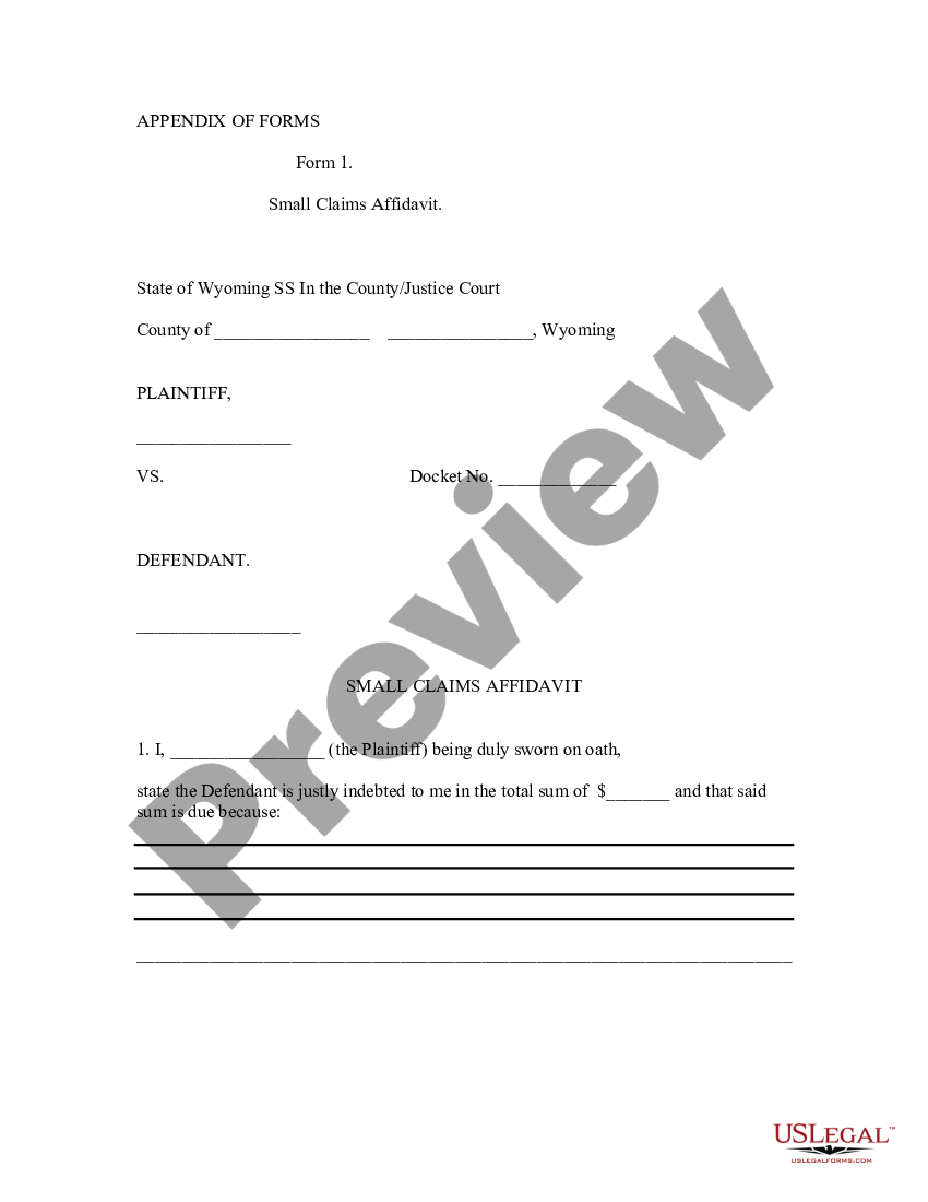 Appendix of Forms for Wyoming Small Claims Court Wyoming Small Claims