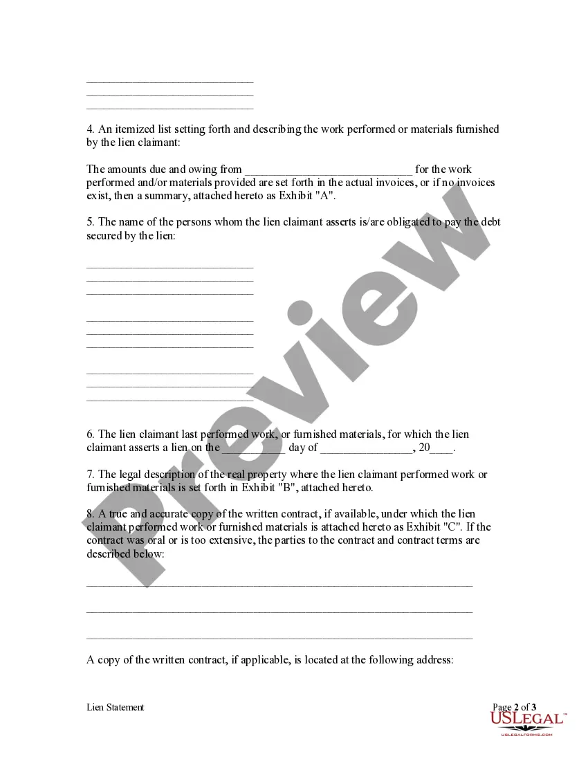 Get Lien Statement by Corporation Preview Lien Statement by Corporation