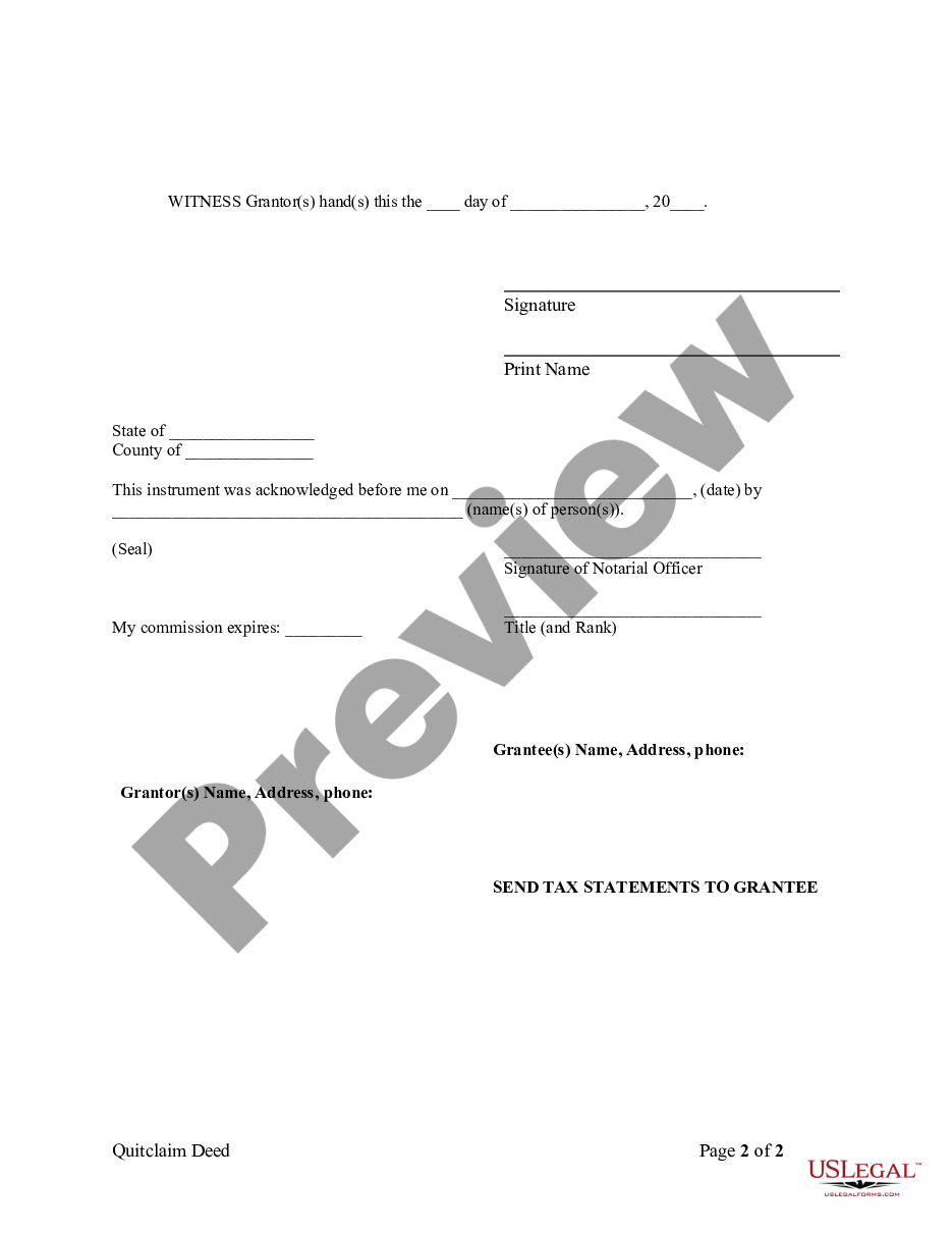 page 1 Quitclaim Deed from Individual to Individual preview