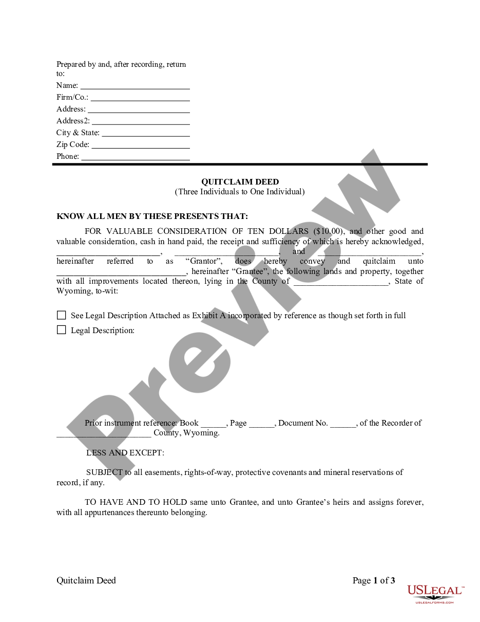page 2 Quitclaim Deed - Three Individuals to One Individual preview