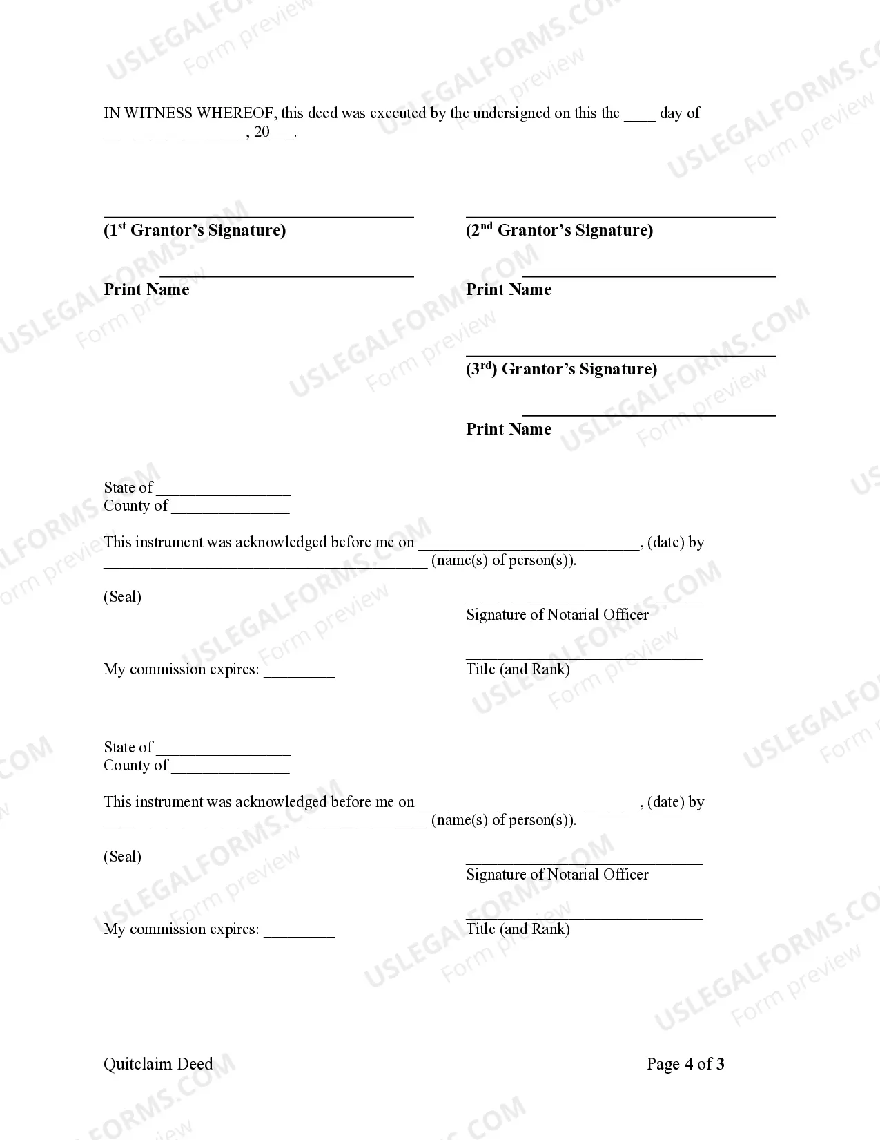 Preview Quitclaim Deed - Three Individuals to One Individual