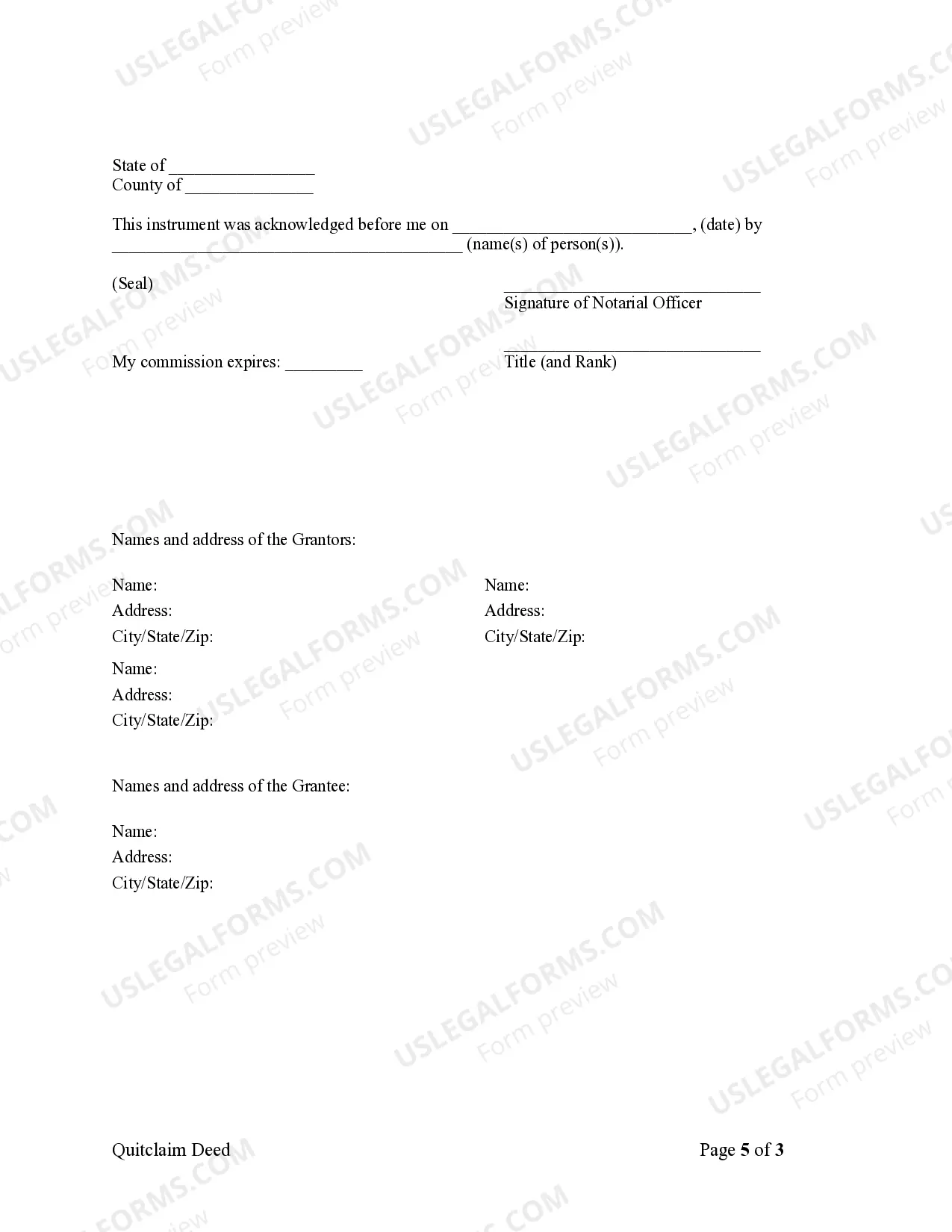 Preview Quitclaim Deed - Three Individuals to One Individual