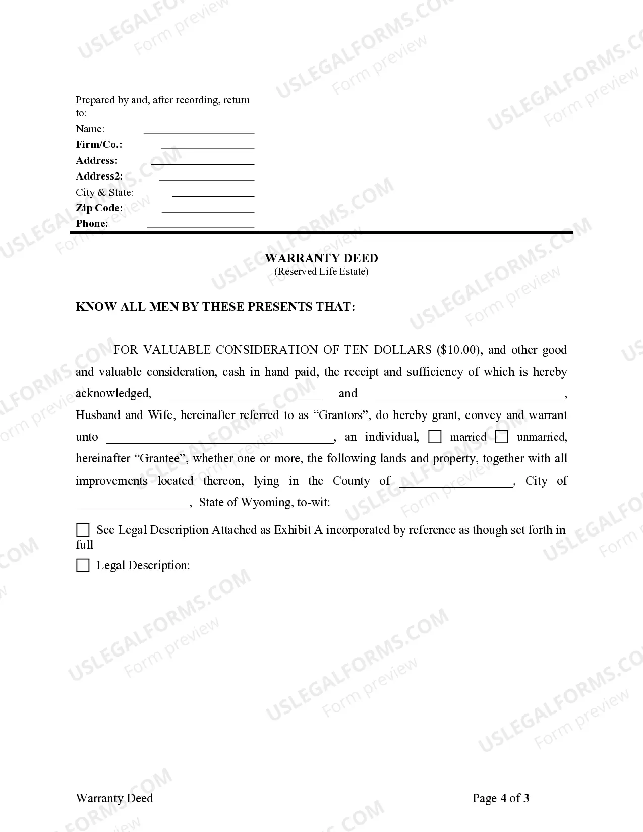 Preview Warranty Deed to Child Reserving a Life Estate in the Parents
