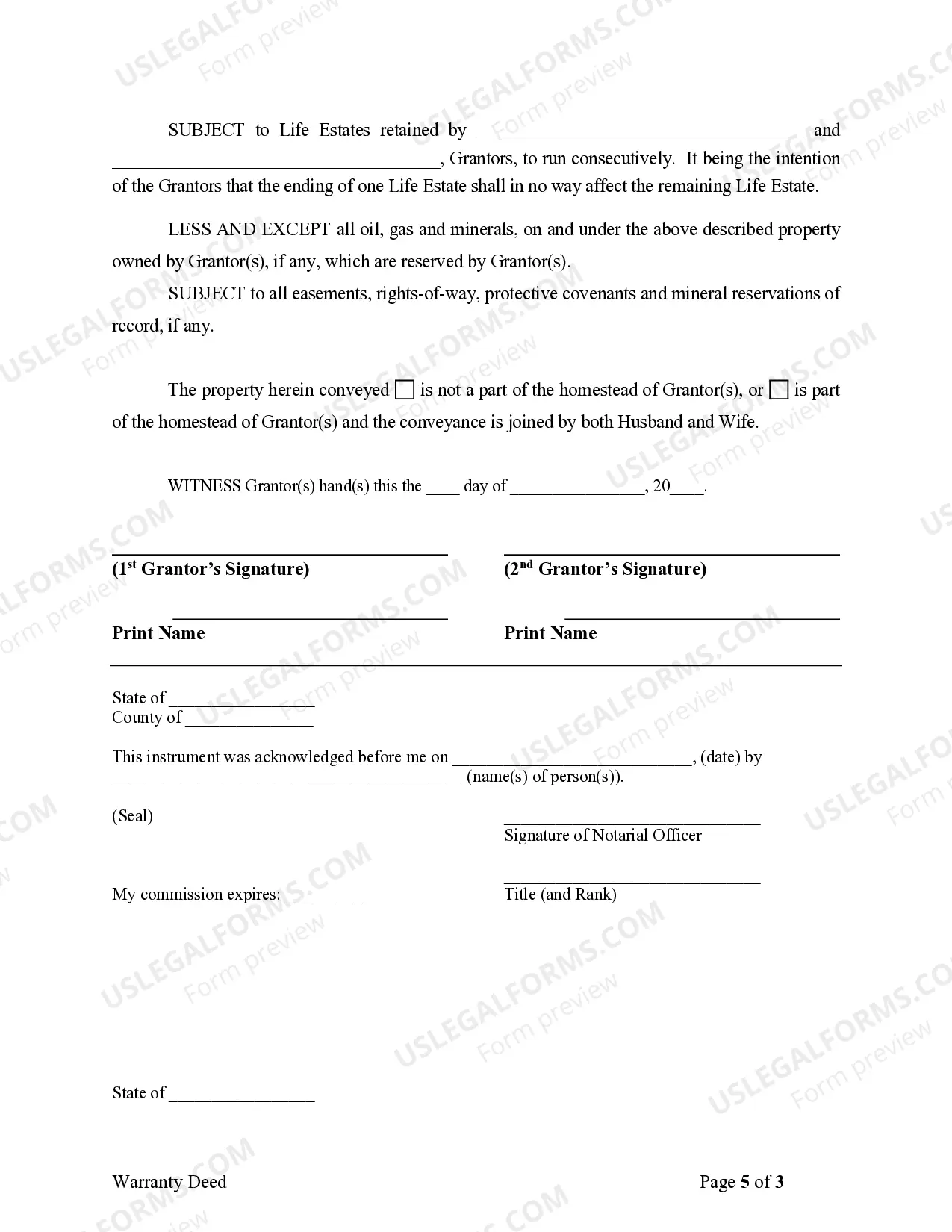 Preview Warranty Deed to Child Reserving a Life Estate in the Parents