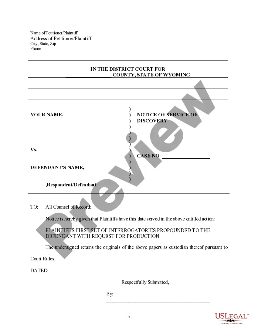 Preview Discovery Interrogatories from Plaintiff to Defendant with Production Requests