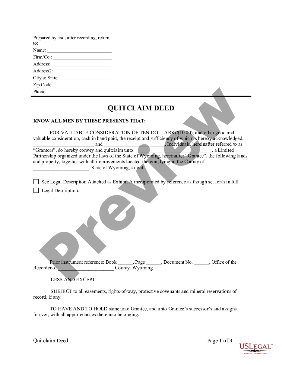 page 2 Quitclaim Deed - Two Individuals or Husband and Wife to Limited Partnership preview