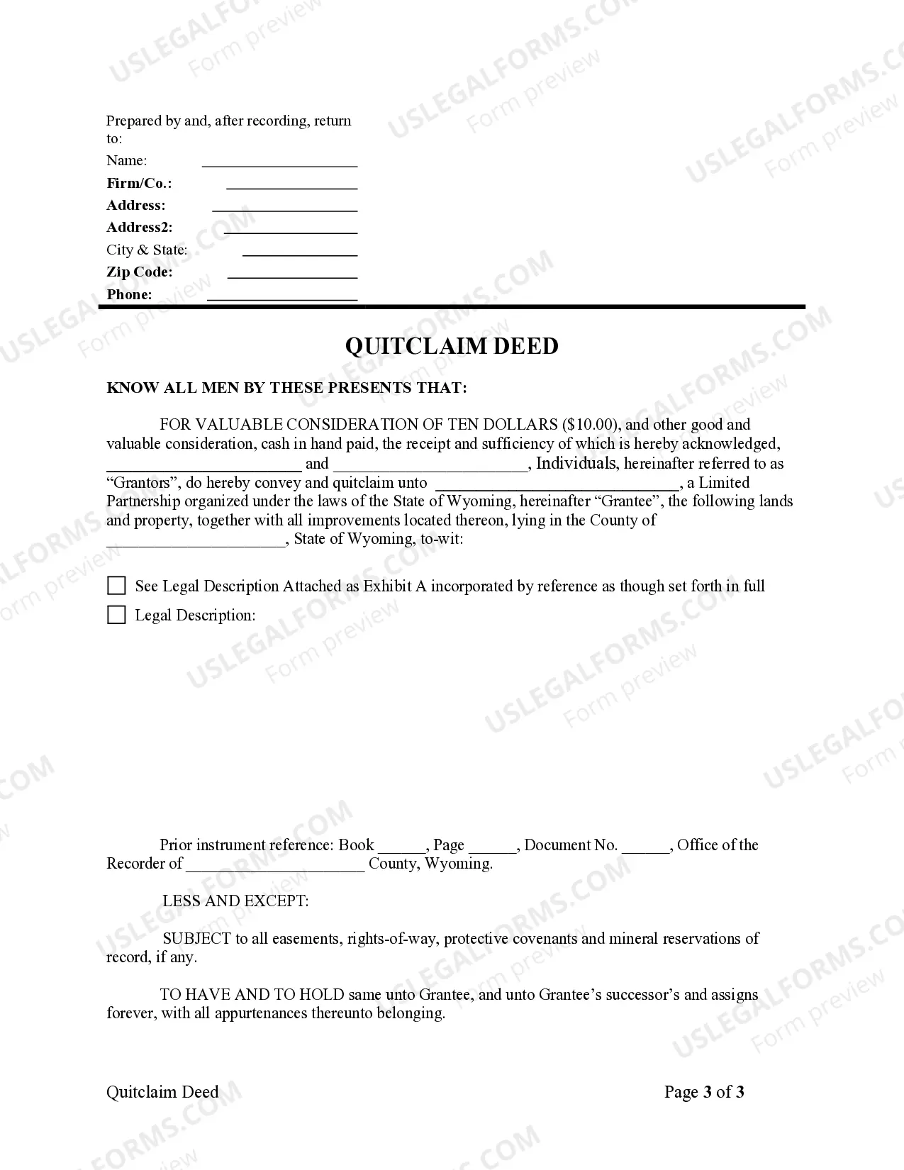 Preview Quitclaim Deed - Two Individuals or Husband and Wife to Limited Partnership